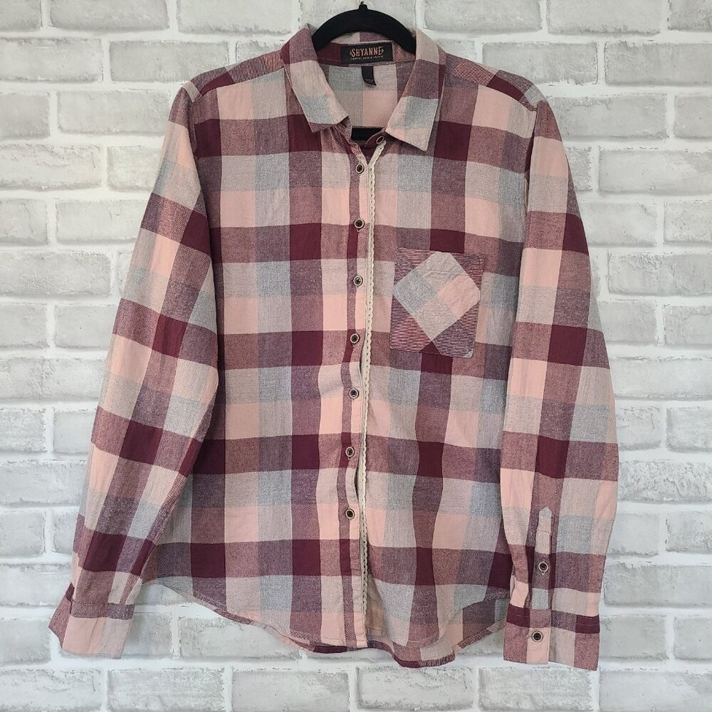 Shyanne Pink and Burgundy Plaid Button-Down Shirt